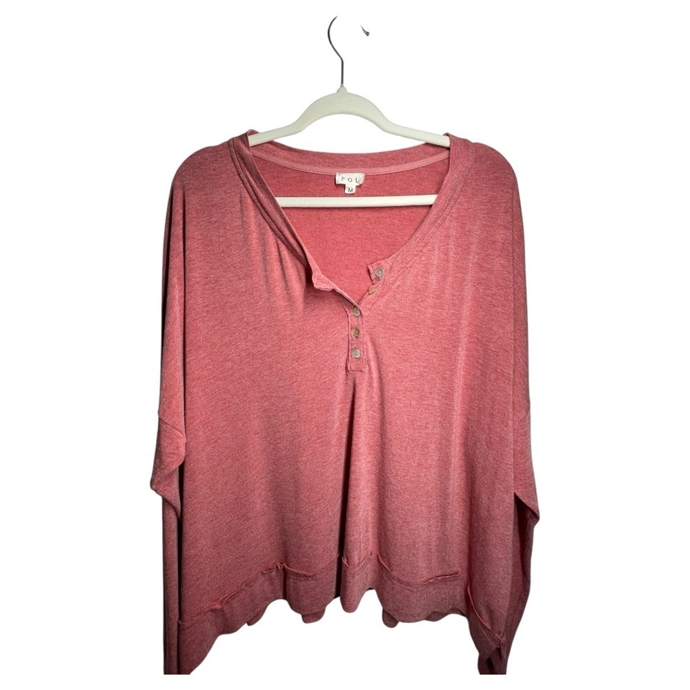 POL Red Henley Long Sleeve Wool Blend Shirt SZ M​​
